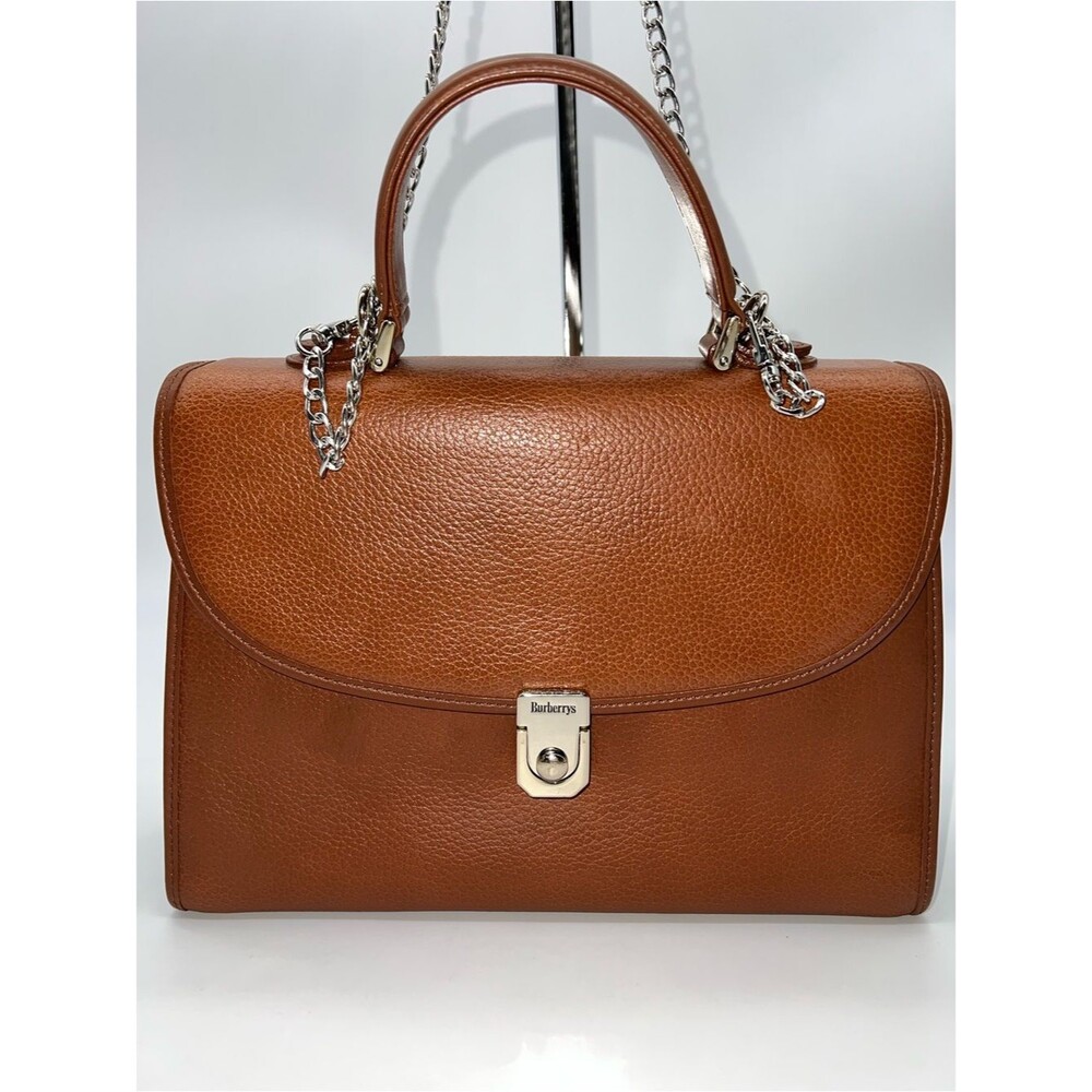 Burberrys Brown Calfskin Leather Two Way Satchel and Crossbody Purse-Nova Check